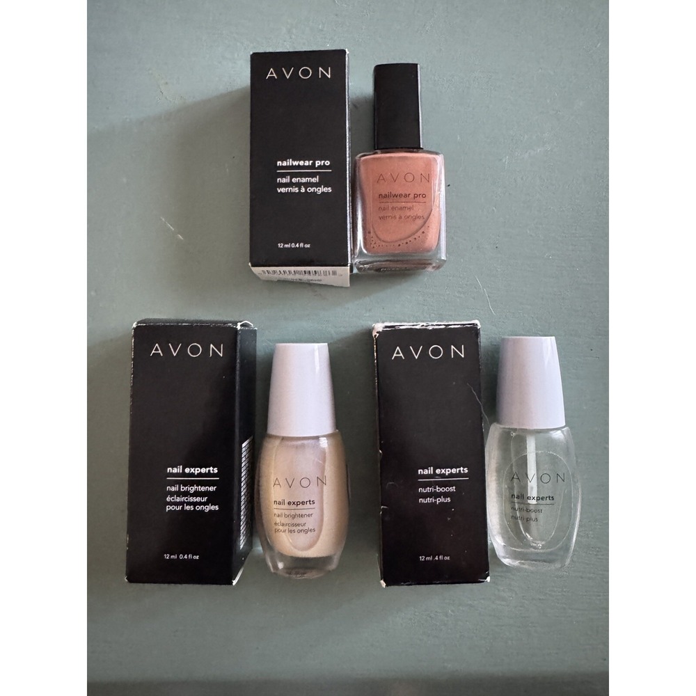 AVON Nail Experts Nutri-Boost, Nail Brightener & Golden sand Enamel Lot Of 3 NOS